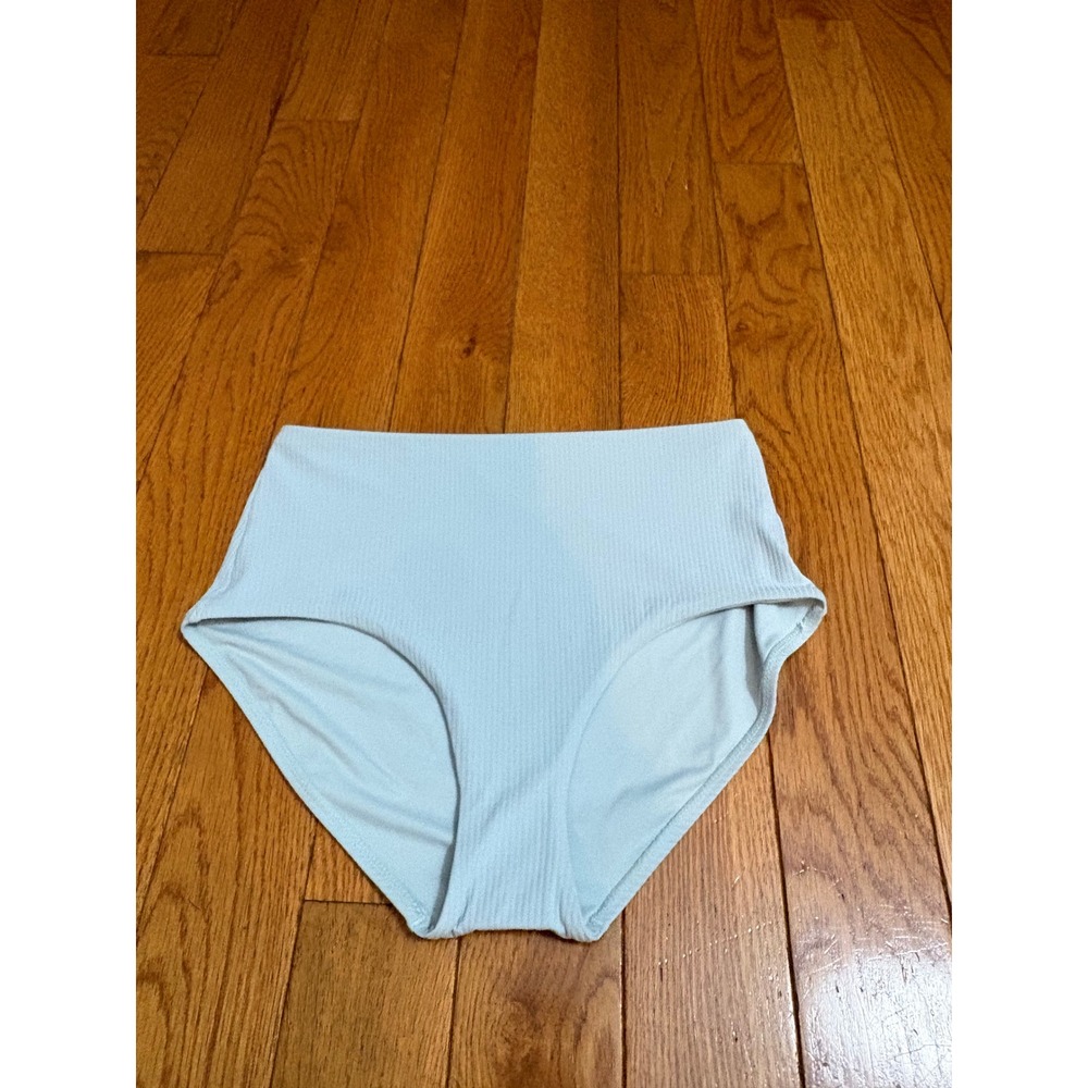 NWOT Athleta Light Blue Ribbed High Waisted Swim Bottoms Full Coverage Small